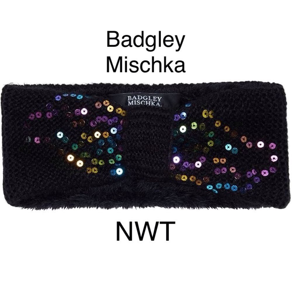 Badgley Mischka black with colorful sequins Sherpa lined headband